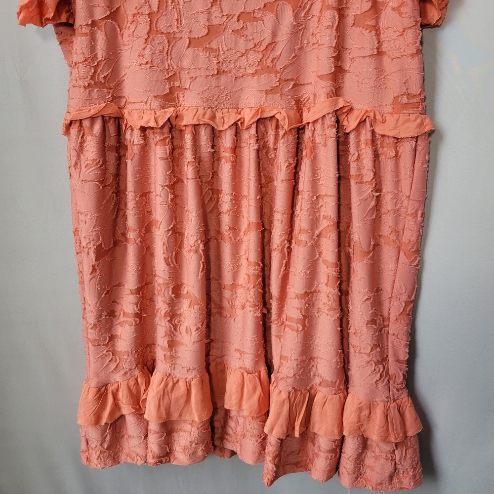 New Anthropologie Textured Ruffle Knit Mini Dress Pink Rose XSP Petite - Picture 7 of 12